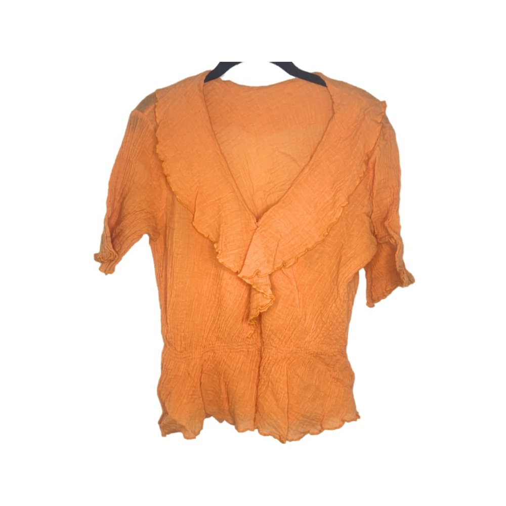 Orange Ruffle Trim Short Sleeve Women's Top